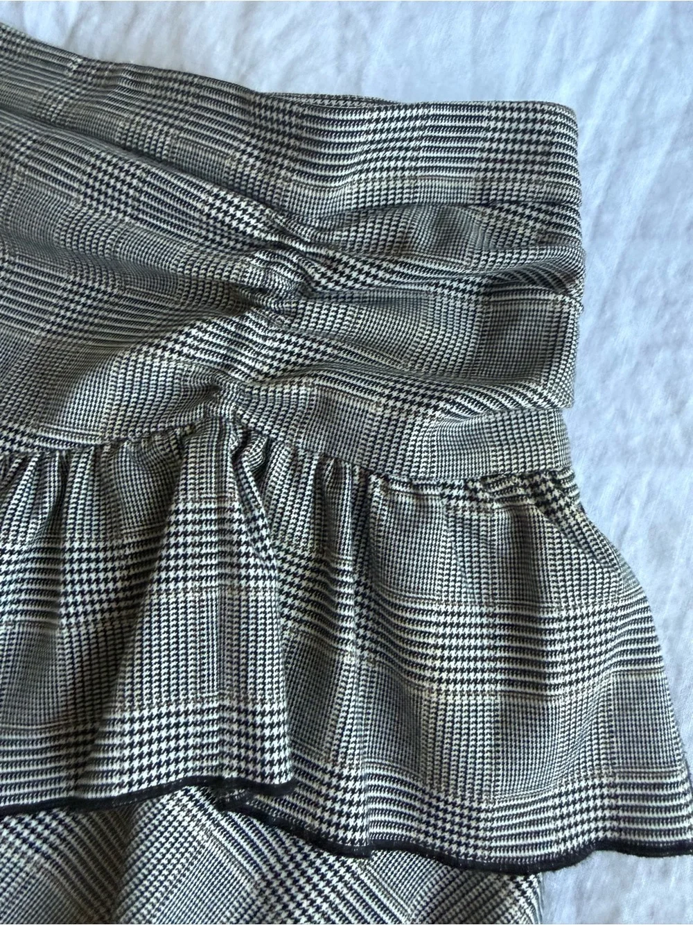 Club Monaco Gray Plaid Asymmetrical Ruffle Mini Skirt